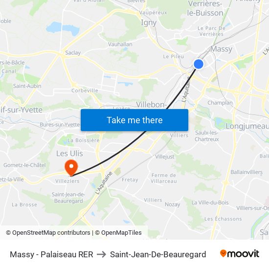 Massy - Palaiseau RER to Saint-Jean-De-Beauregard map