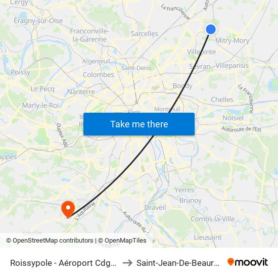 Roissypole - Aéroport Cdg1 (E2) to Saint-Jean-De-Beauregard map