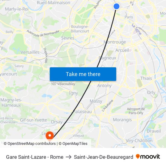Gare Saint-Lazare - Rome to Saint-Jean-De-Beauregard map