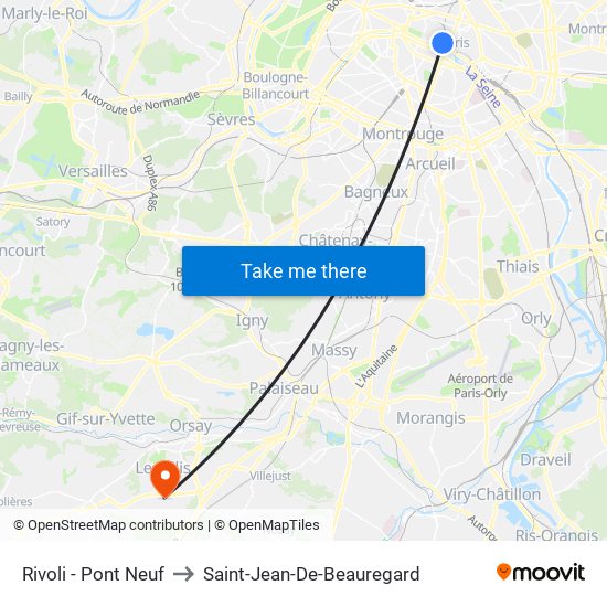 Rivoli - Pont Neuf to Saint-Jean-De-Beauregard map