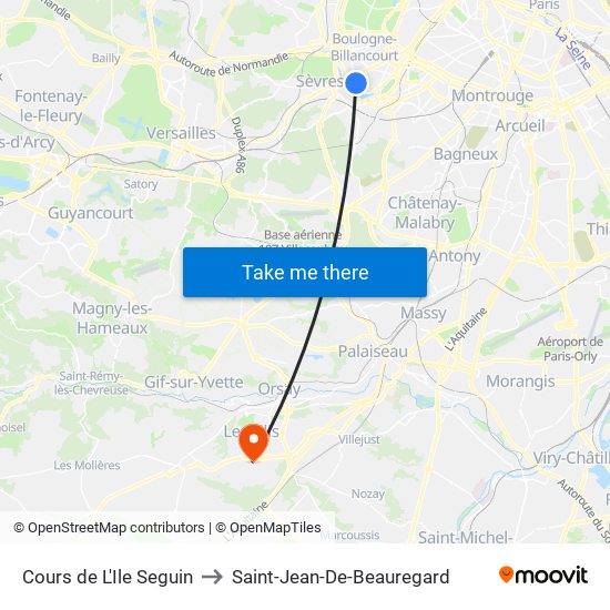 Cours de L'Ile Seguin to Saint-Jean-De-Beauregard map