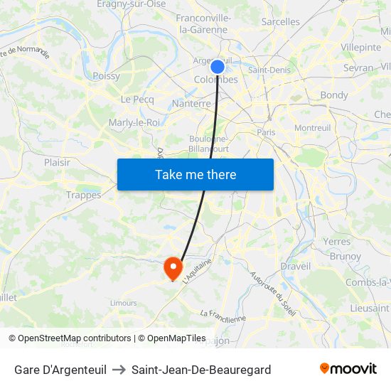 Gare D'Argenteuil to Saint-Jean-De-Beauregard map