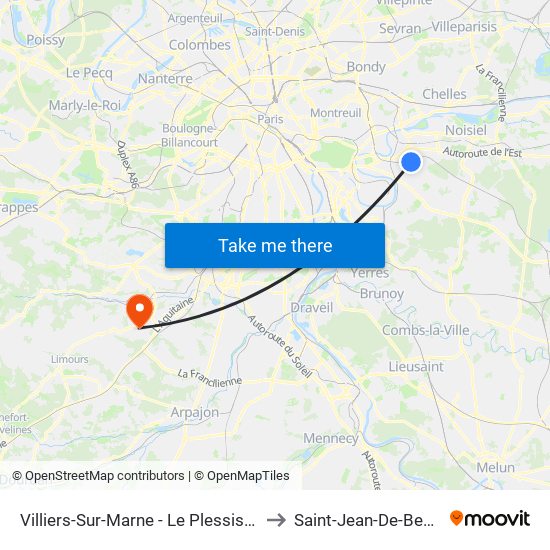 Villiers-Sur-Marne - Le Plessis-Trévise RER to Saint-Jean-De-Beauregard map