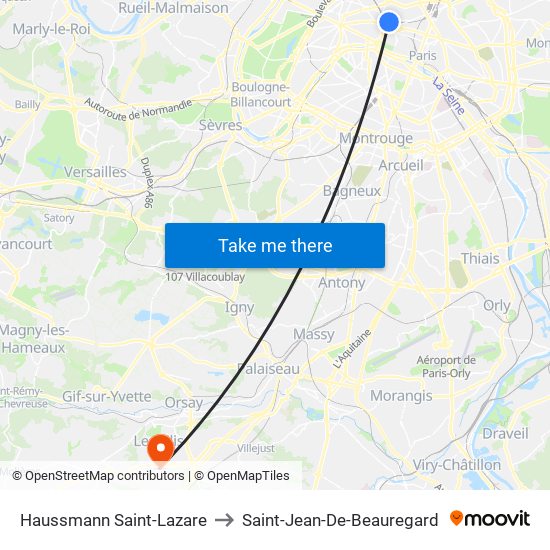 Haussmann Saint-Lazare to Saint-Jean-De-Beauregard map