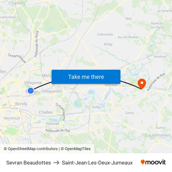 Sevran Beaudottes to Saint-Jean-Les-Deux-Jumeaux map