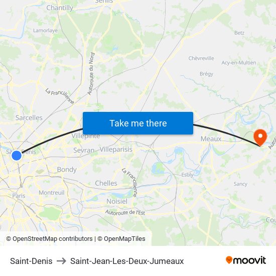 Saint-Denis to Saint-Jean-Les-Deux-Jumeaux map