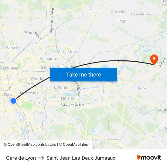 Gare de Lyon to Saint-Jean-Les-Deux-Jumeaux map