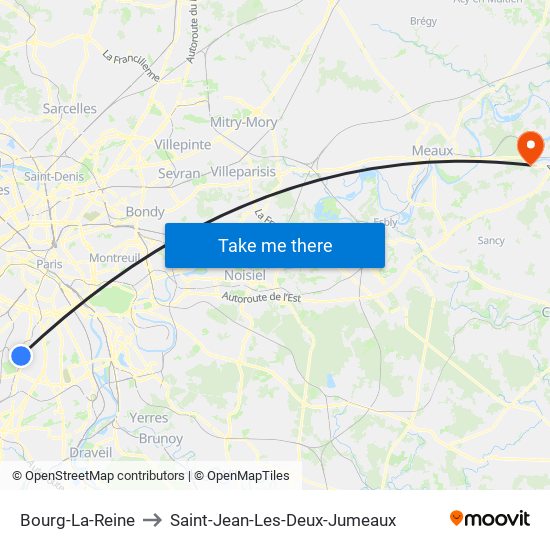 Bourg-La-Reine to Saint-Jean-Les-Deux-Jumeaux map