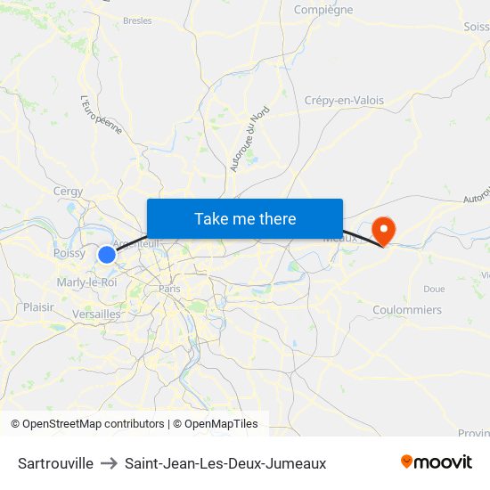 Sartrouville to Saint-Jean-Les-Deux-Jumeaux map