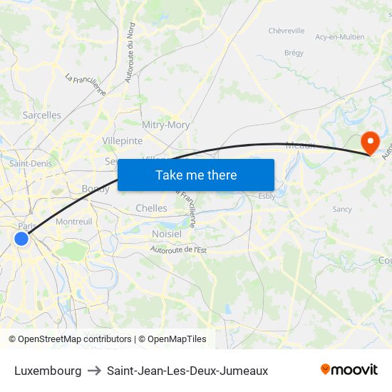 Luxembourg to Saint-Jean-Les-Deux-Jumeaux map