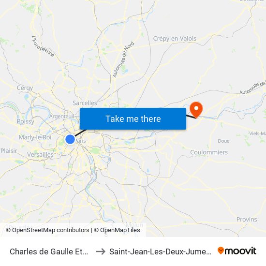 Charles de Gaulle Etoile to Saint-Jean-Les-Deux-Jumeaux map