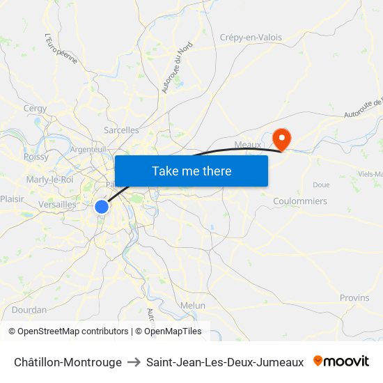 Châtillon-Montrouge to Saint-Jean-Les-Deux-Jumeaux map