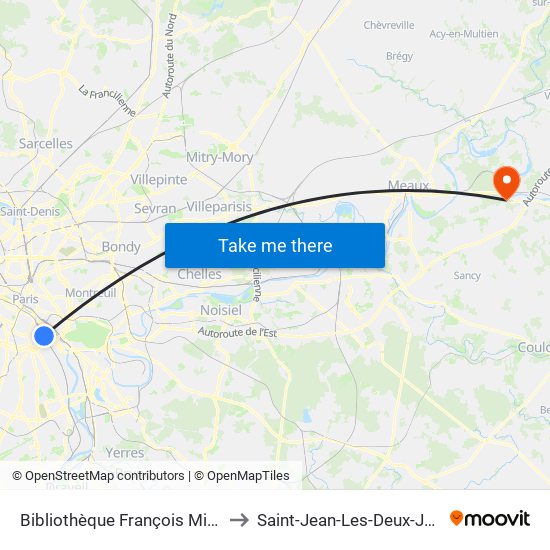 Bibliothèque François Mitterrand to Saint-Jean-Les-Deux-Jumeaux map