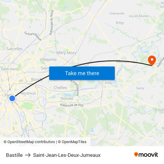 Bastille to Saint-Jean-Les-Deux-Jumeaux map