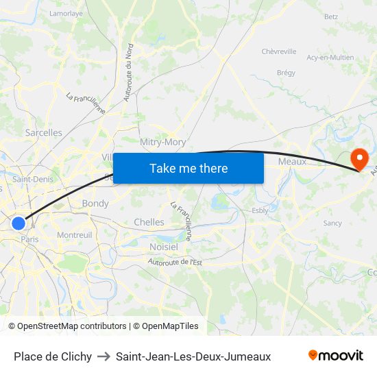 Place de Clichy to Saint-Jean-Les-Deux-Jumeaux map