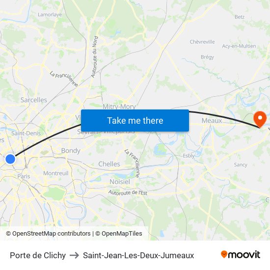 Porte de Clichy to Saint-Jean-Les-Deux-Jumeaux map