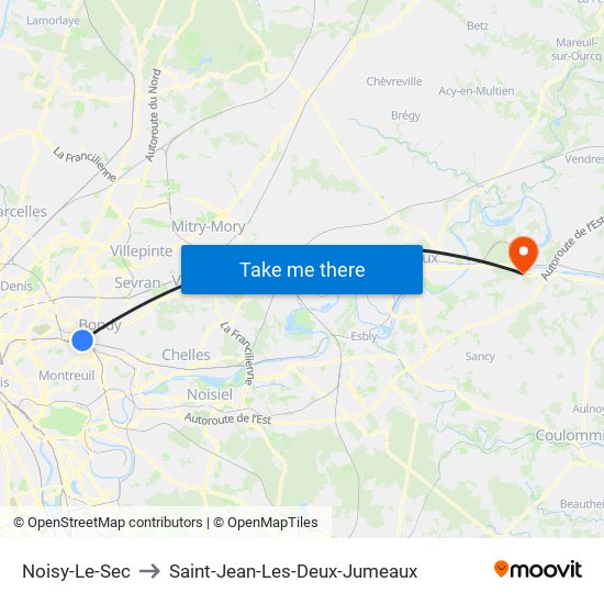 Noisy-Le-Sec to Saint-Jean-Les-Deux-Jumeaux map