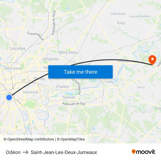 Odéon to Saint-Jean-Les-Deux-Jumeaux map