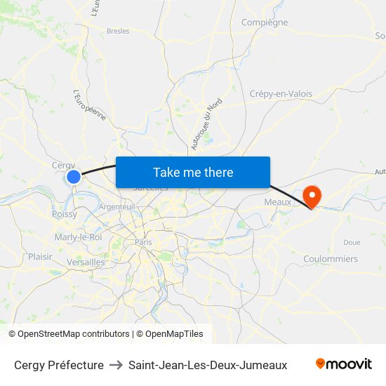 Cergy Préfecture to Saint-Jean-Les-Deux-Jumeaux map