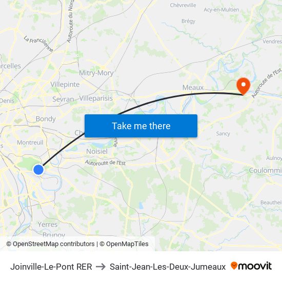 Joinville-Le-Pont RER to Saint-Jean-Les-Deux-Jumeaux map