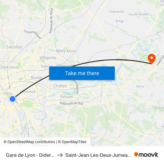 Gare de Lyon - Diderot to Saint-Jean-Les-Deux-Jumeaux map