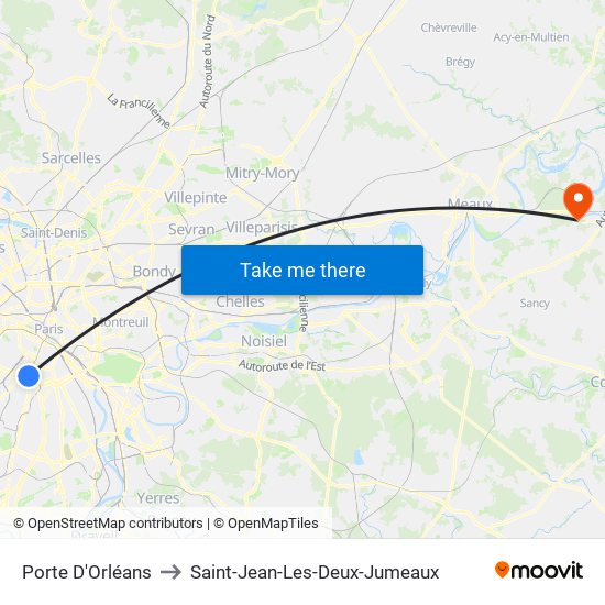 Porte D'Orléans to Saint-Jean-Les-Deux-Jumeaux map