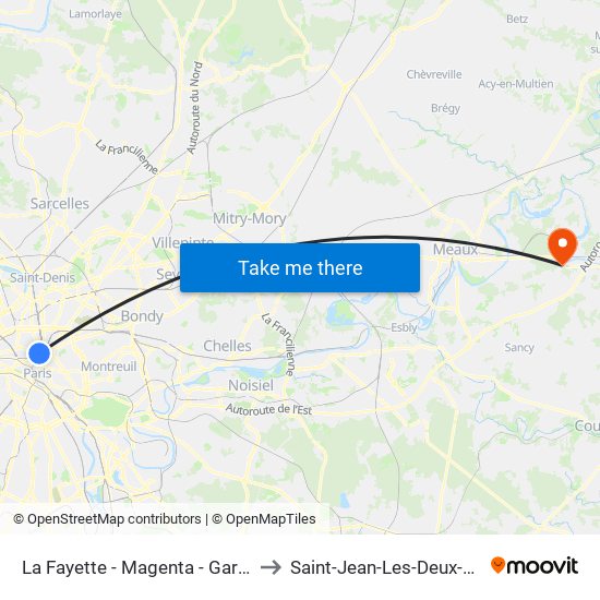 La Fayette - Magenta - Gare du Nord to Saint-Jean-Les-Deux-Jumeaux map