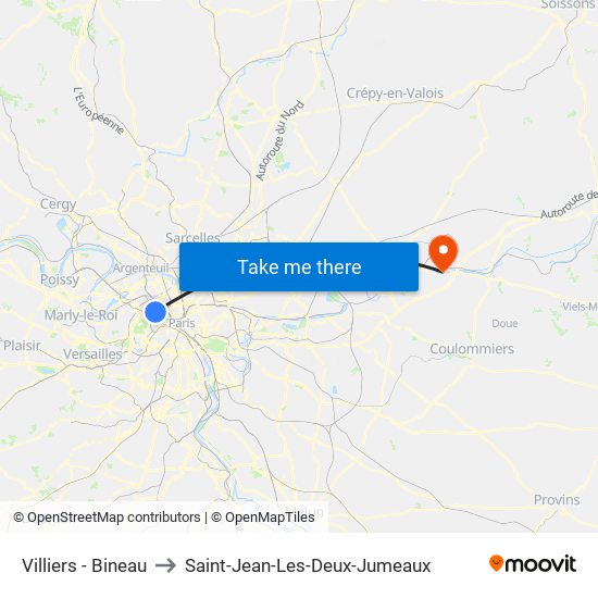 Villiers - Bineau to Saint-Jean-Les-Deux-Jumeaux map