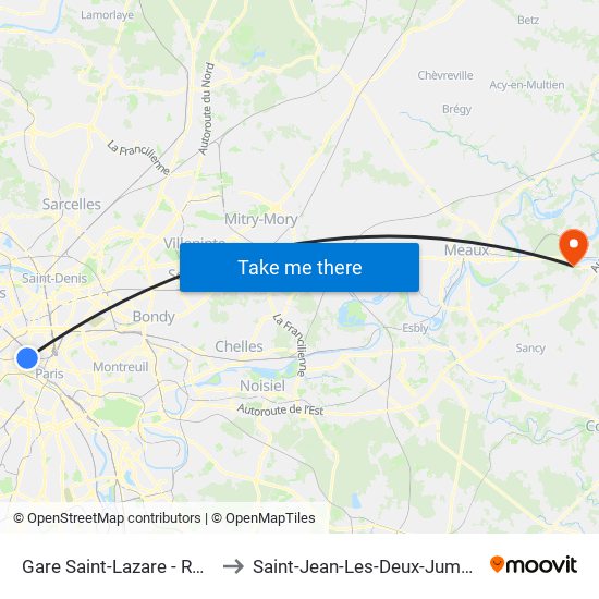 Gare Saint-Lazare - Rome to Saint-Jean-Les-Deux-Jumeaux map