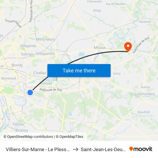 Villiers-Sur-Marne - Le Plessis-Trévise RER to Saint-Jean-Les-Deux-Jumeaux map