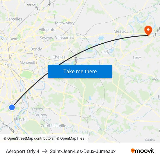 Aéroport Orly 4 to Saint-Jean-Les-Deux-Jumeaux map