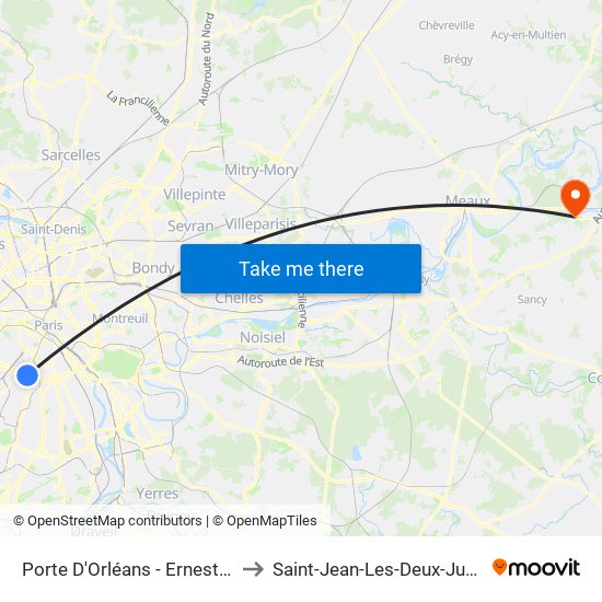 Porte D'Orléans - Ernest Reyer to Saint-Jean-Les-Deux-Jumeaux map