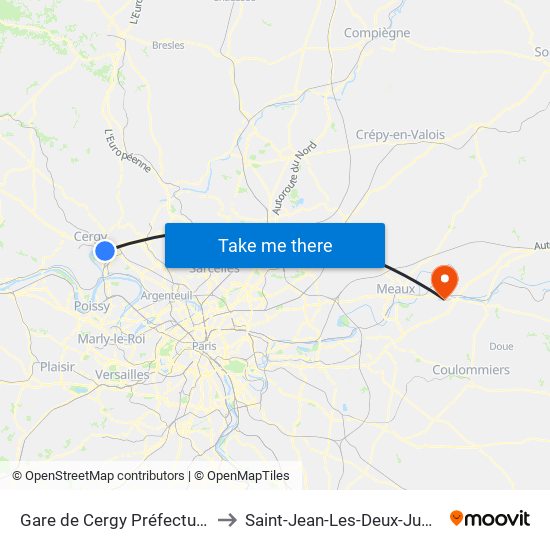 Gare de Cergy Préfecture (C) to Saint-Jean-Les-Deux-Jumeaux map