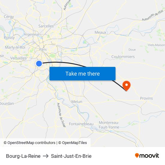 Bourg-La-Reine to Saint-Just-En-Brie map