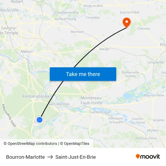 Bourron-Marlotte to Saint-Just-En-Brie map