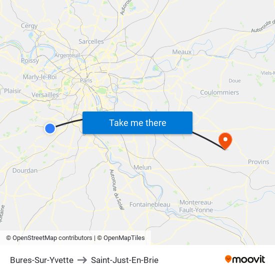 Bures-Sur-Yvette to Saint-Just-En-Brie map