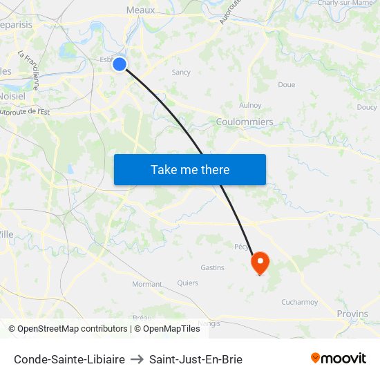 Conde-Sainte-Libiaire to Saint-Just-En-Brie map