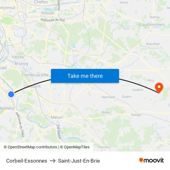 Corbeil-Essonnes to Saint-Just-En-Brie map