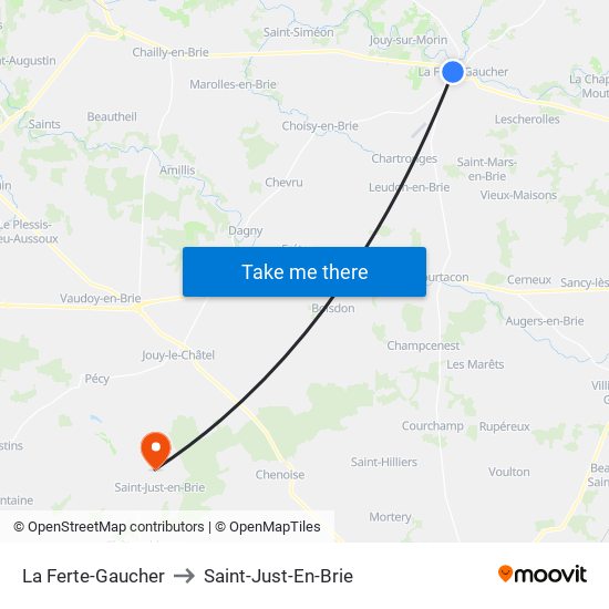 La Ferte-Gaucher to Saint-Just-En-Brie map