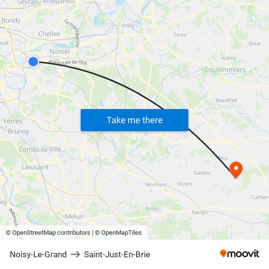 Noisy-Le-Grand to Saint-Just-En-Brie map