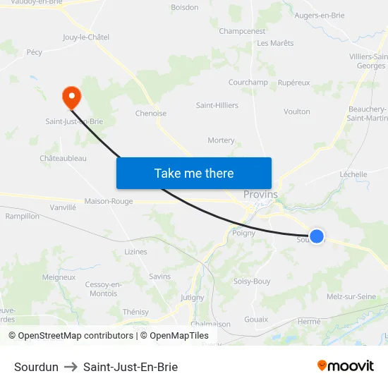 Sourdun to Saint-Just-En-Brie map