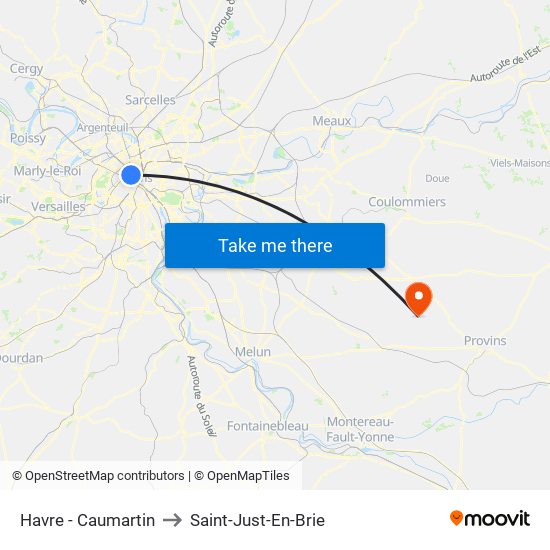 Havre - Caumartin to Saint-Just-En-Brie map