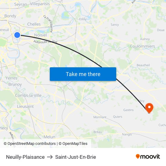 Neuilly-Plaisance to Saint-Just-En-Brie map