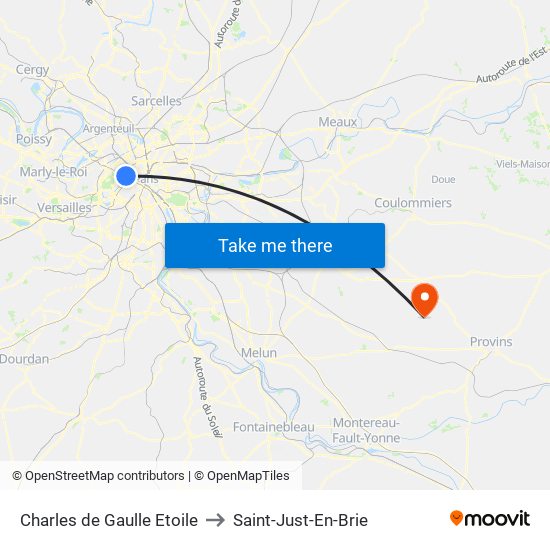 Charles de Gaulle Etoile to Saint-Just-En-Brie map