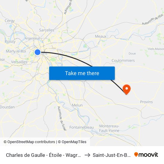 Charles de Gaulle - Étoile - Wagram to Saint-Just-En-Brie map