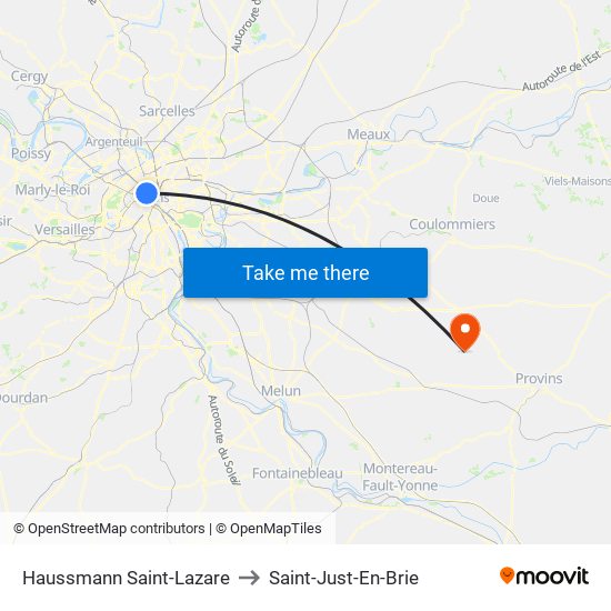 Haussmann Saint-Lazare to Saint-Just-En-Brie map