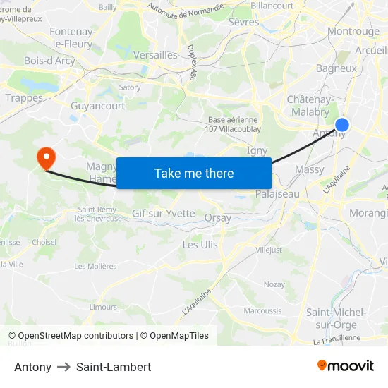 Antony to Saint-Lambert map
