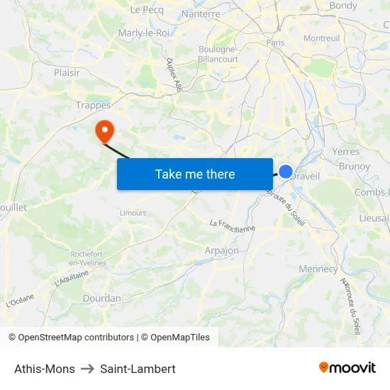 Athis-Mons to Saint-Lambert map