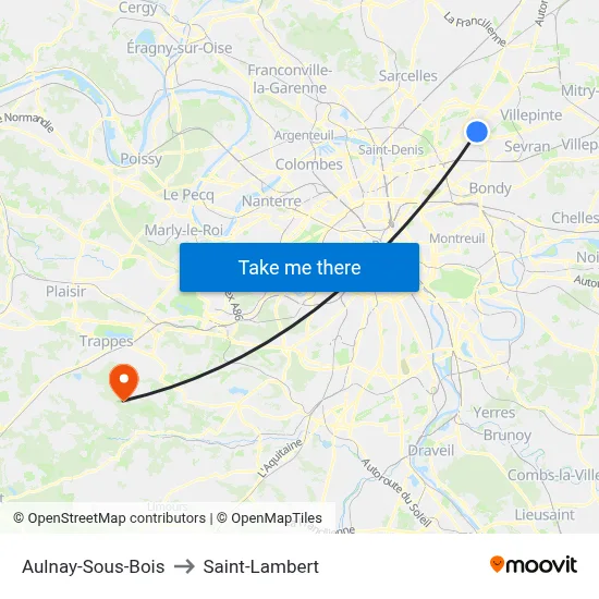 Aulnay-Sous-Bois to Saint-Lambert map