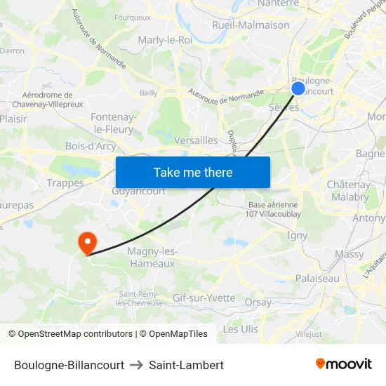 Boulogne-Billancourt to Saint-Lambert map